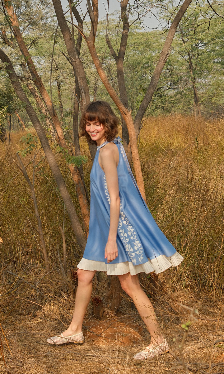 Valentina- Chanderi Tie Up dress with appliqué work