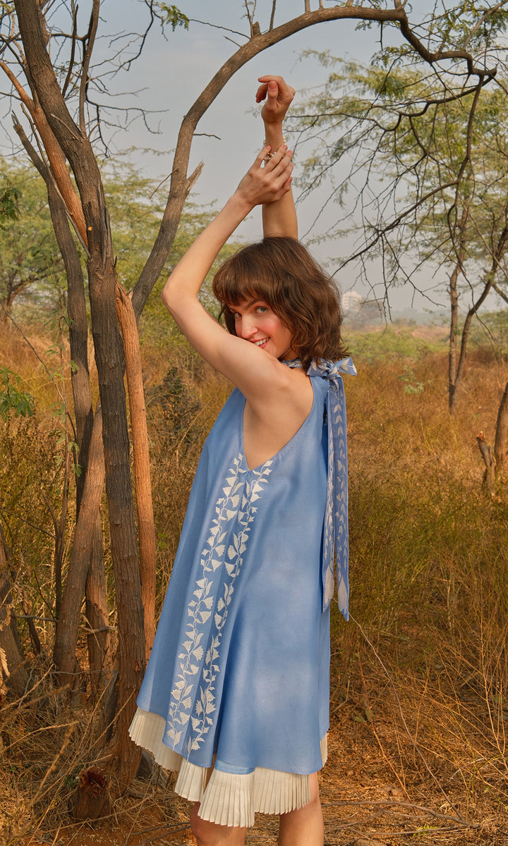 Valentina- Chanderi Tie Up dress with appliqué work