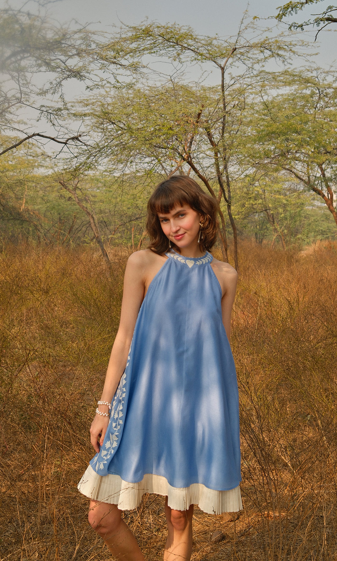 Valentina- Chanderi Tie Up dress with appliqué work