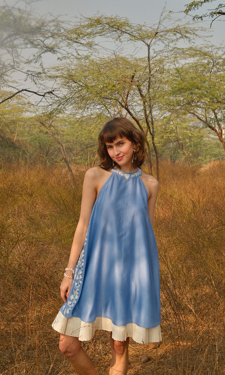 Valentina- Chanderi Tie Up dress with appliqué work