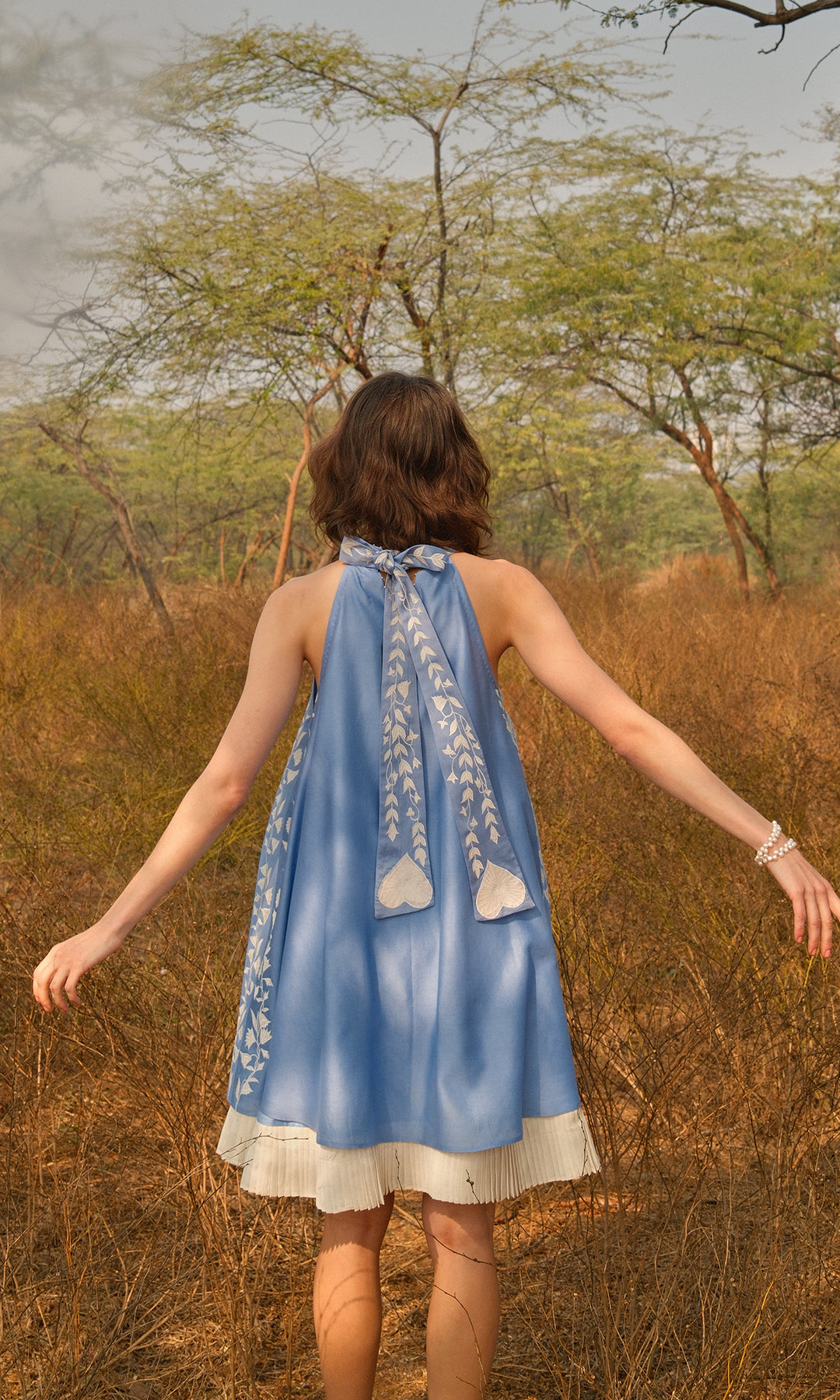 Valentina- Chanderi Tie Up dress with appliqué work