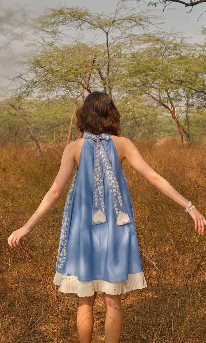 Valentina- Chanderi Tie Up dress with appliqué work