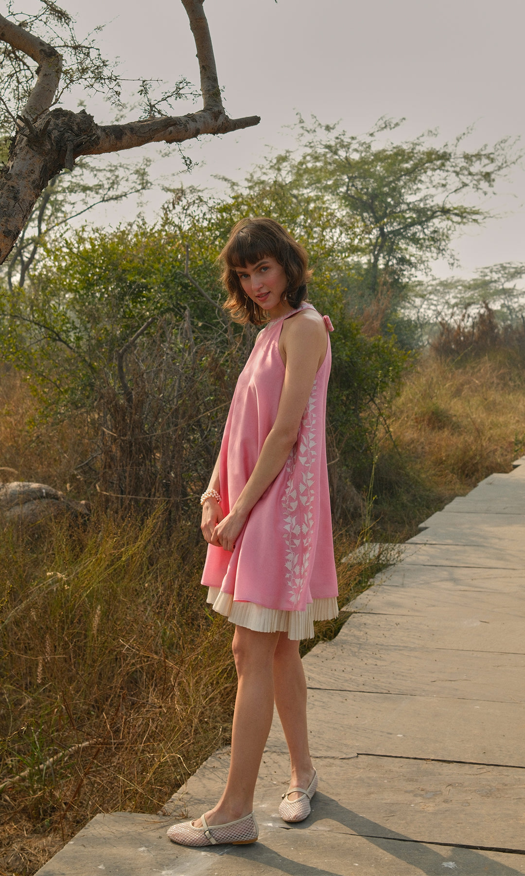 Valentina- Chanderi Tie Up dress with appliqué work