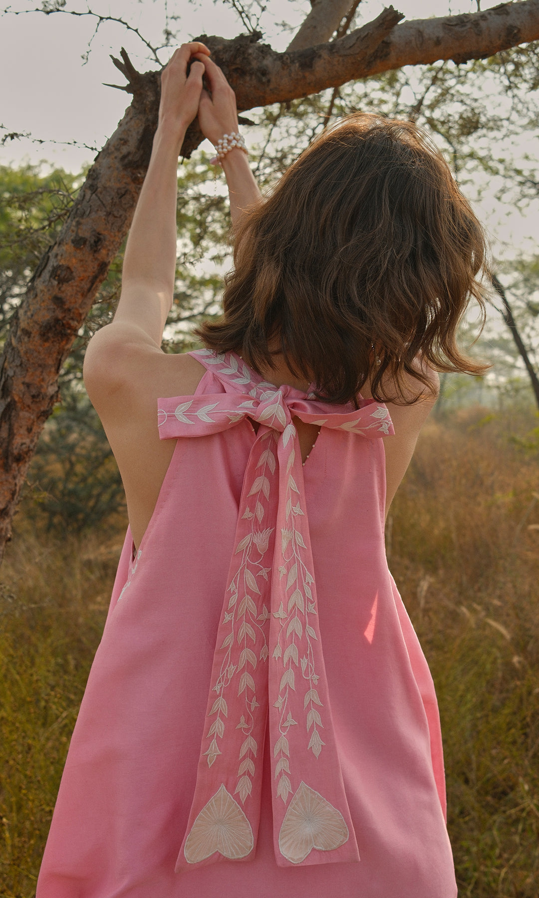 Valentina- Chanderi Tie Up dress with appliqué work