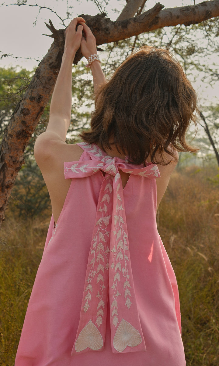 Valentina- Chanderi Tie Up dress with appliqué work