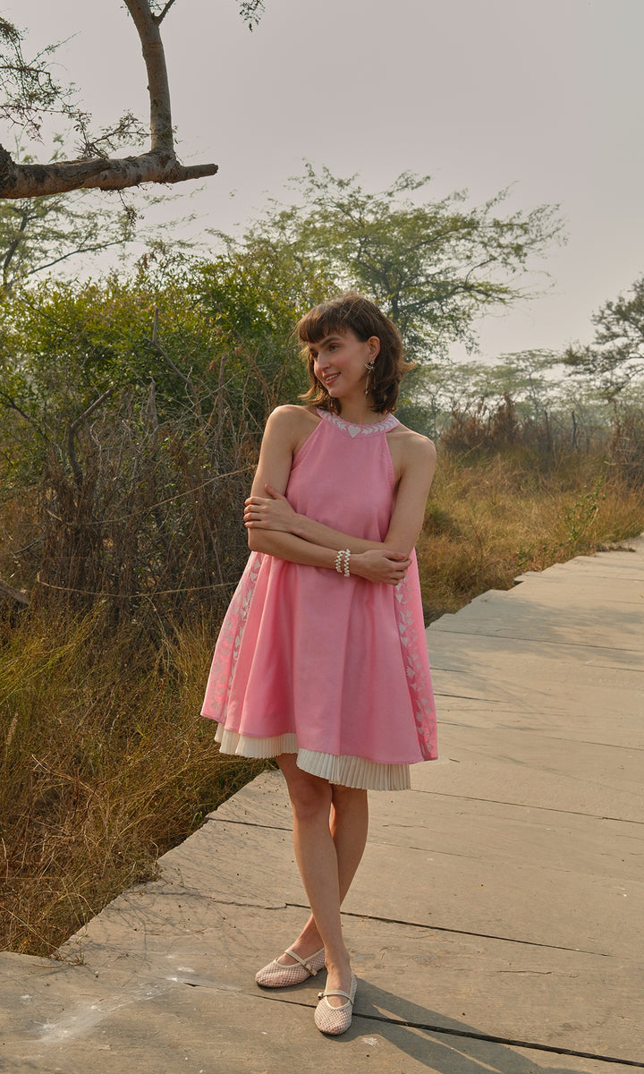 Valentina- Chanderi Tie Up dress with appliqué work