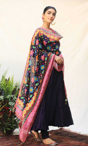 Firdaus Set- Mint chanderi-mulmul embroidered anarkali with churidar and dupatta (set of 3)
