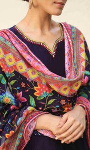 Firdaus Set- Mint chanderi-mulmul embroidered anarkali with churidar and dupatta (set of 3)