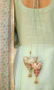 Firdaus Set- Mint chanderi-mulmul embroidered anarkali with churidar and dupatta (set of 3)