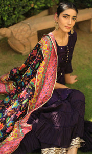 Alizeh Set- Purple chanderi jamdani embroidered double layered sharara set (set of 3)