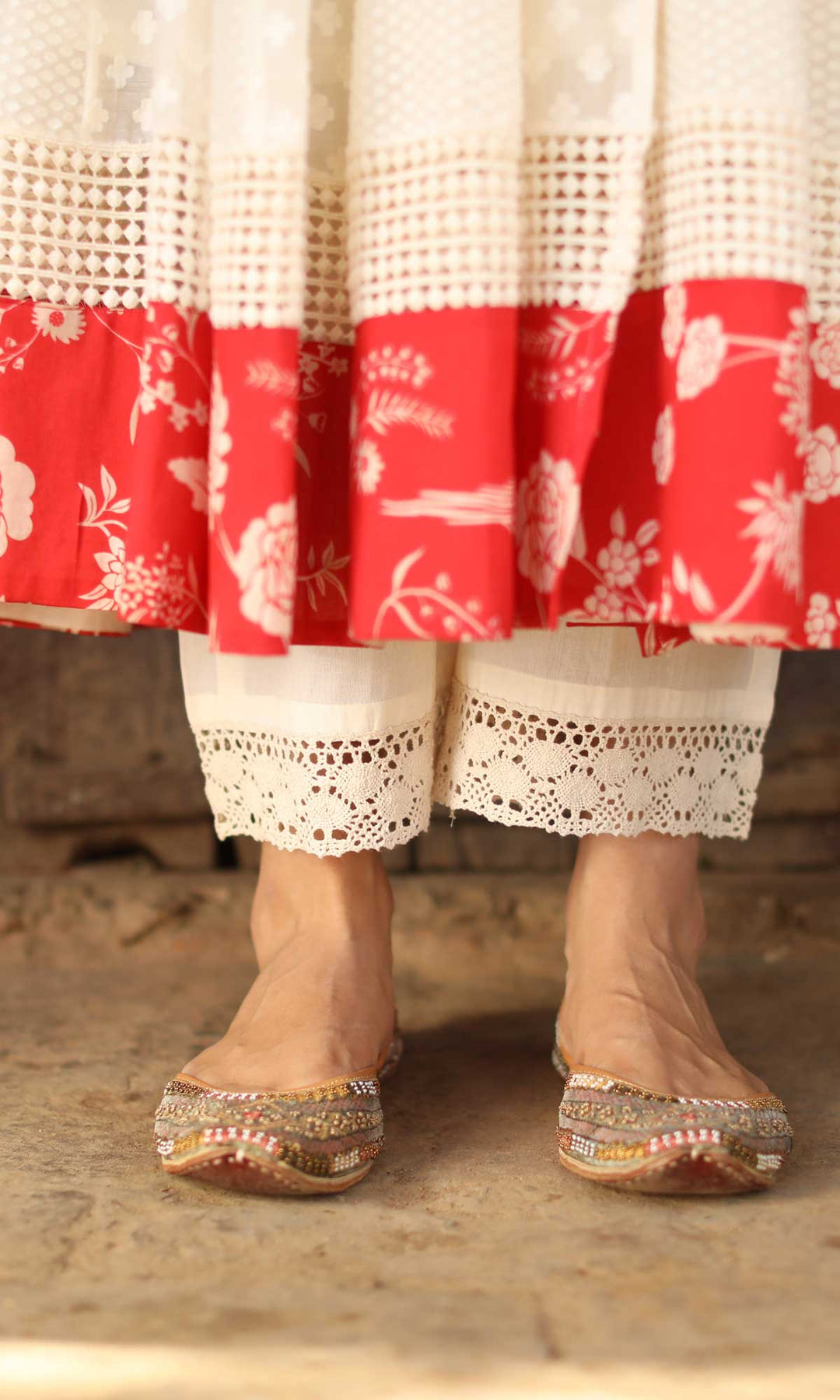 Gulrukh Set- Kora & Pink cotton-jamdani angrakha with pants and dupatta (set of 3)