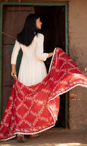 Gulrukh Set- Kora & Yellow cotton-jamdani angrakha with pants and dupatta (set of 3)