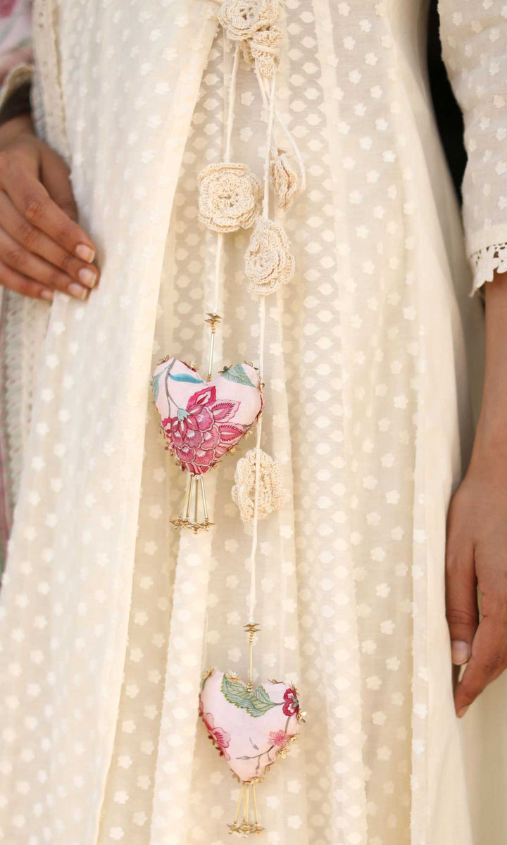 Gulrukh Set- Kora & Pink cotton-jamdani angrakha with pants and dupatta (set of 3)