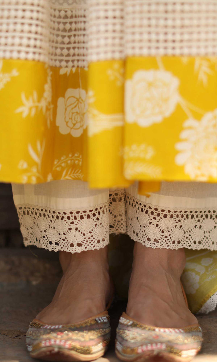 Gulrukh Set- Kora & Pink cotton-jamdani angrakha with pants and dupatta (set of 3)