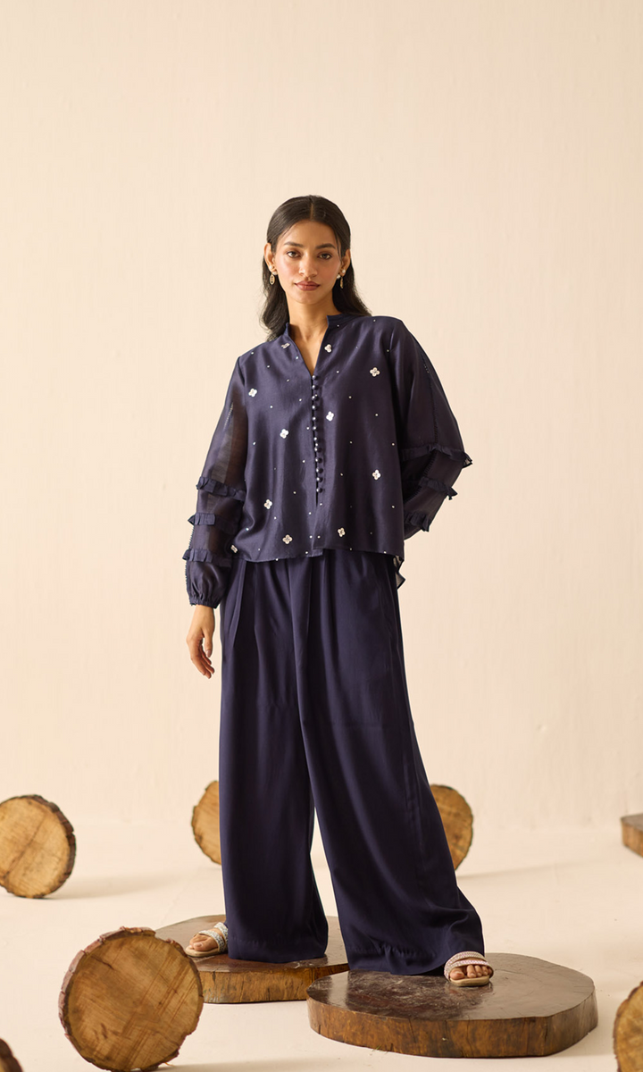 Rosette- Chanderi Sequins Top with Buttersilk Pants