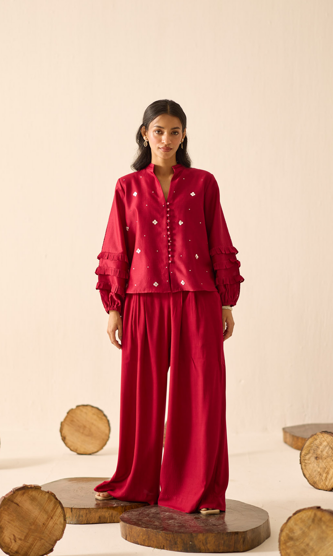 Rosette- Chanderi Sequins Top with Buttersilk Pants