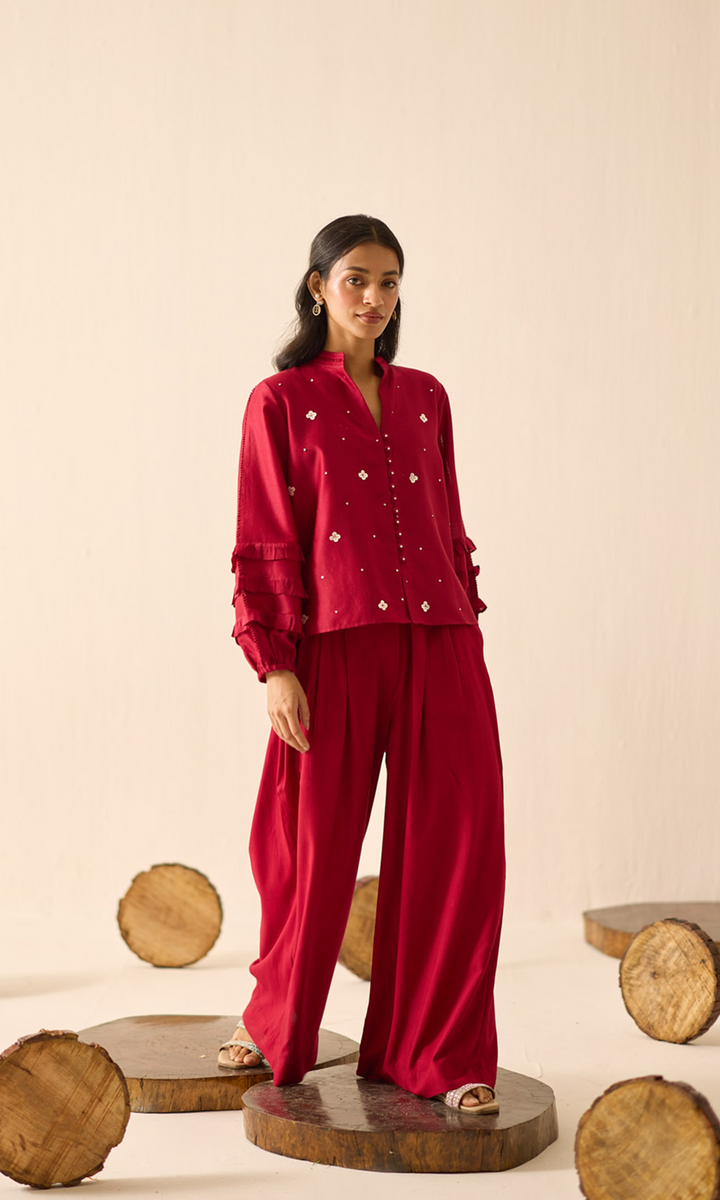 Rosette- Chanderi Sequins Top with Buttersilk Pants