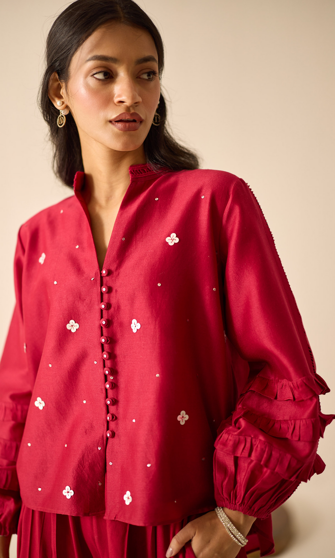 Rosette- Chanderi Sequins Top with Buttersilk Pants