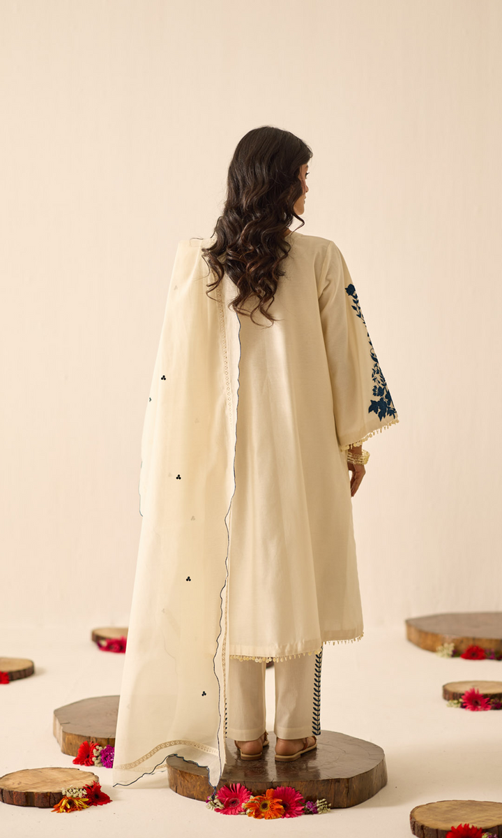 Evaarah Set- Embroidered Patchwork Chanderi Kurta Set (Set of 3)