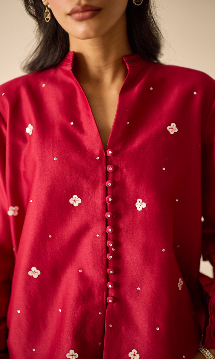 Rosette- Chanderi Sequins Top with Buttersilk Pants