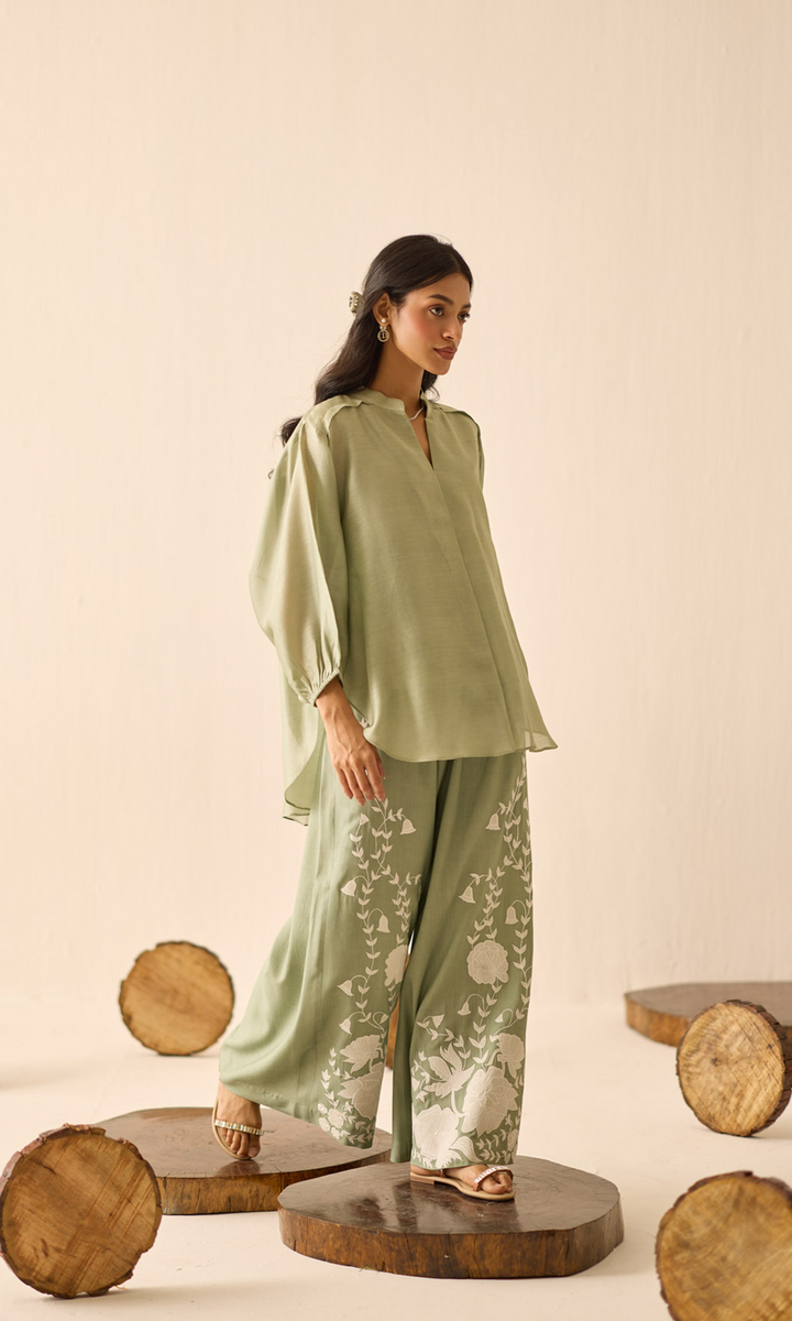 Delany- Chanderi anti-fit top with Patchwork Buttersilk Pants