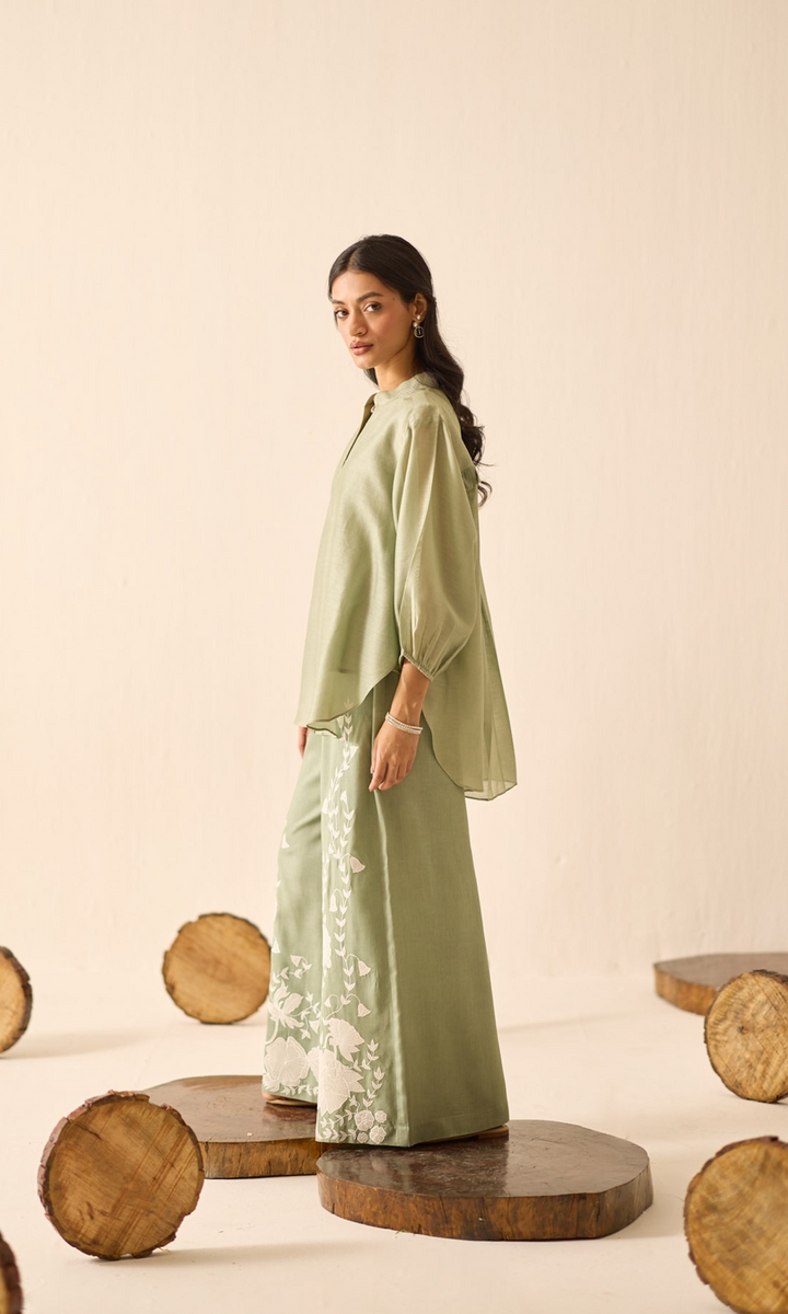 Delany- Chanderi anti-fit top with Patchwork Buttersilk Pants
