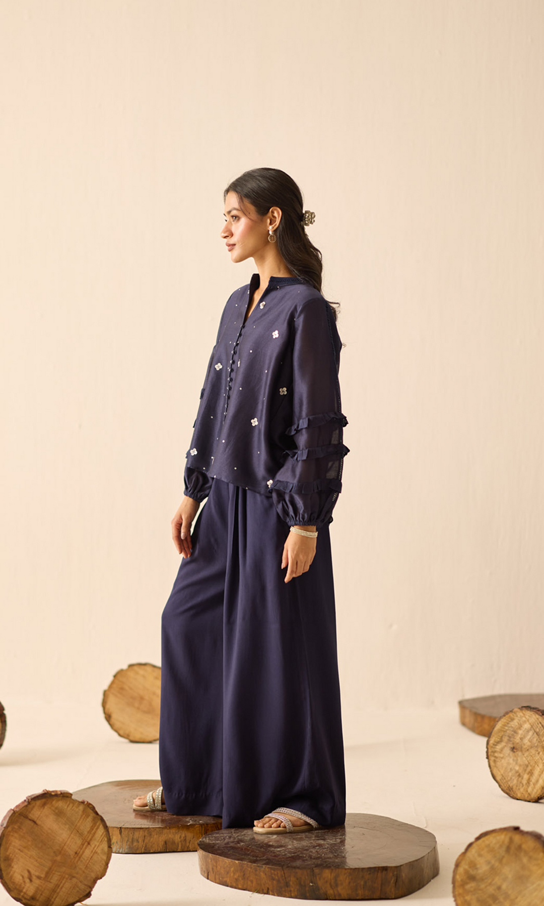 Rosette- Chanderi Sequins Top with Buttersilk Pants
