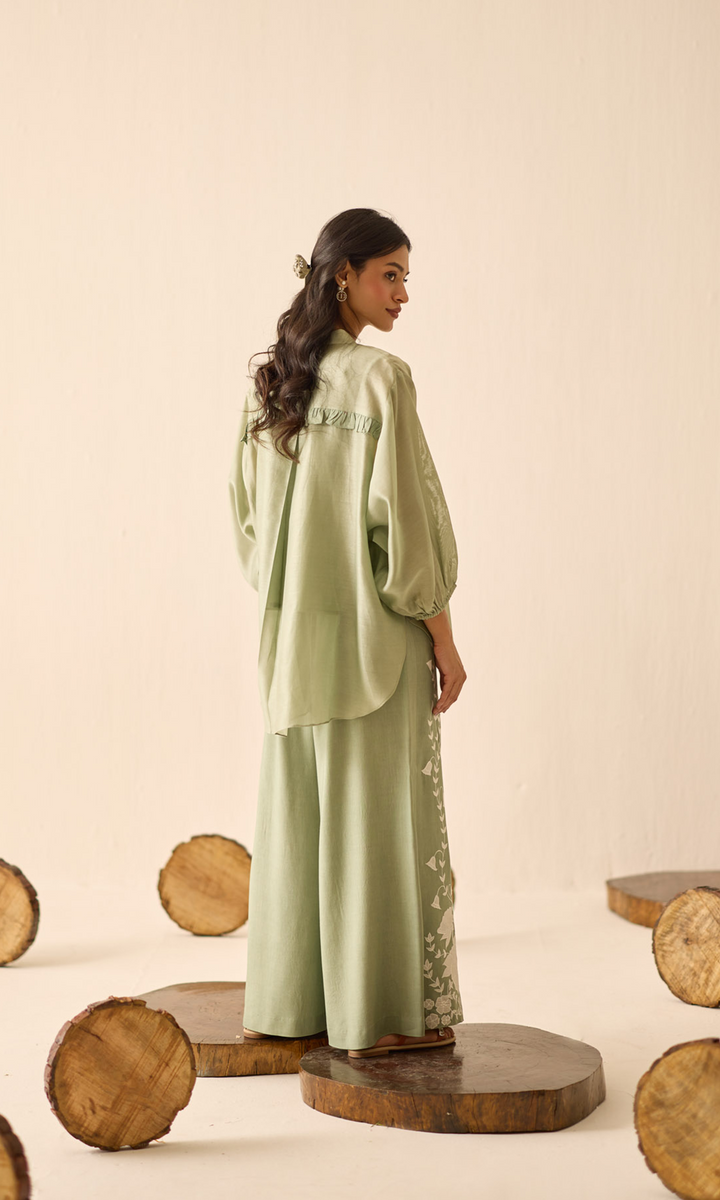 Delany- Chanderi anti-fit top with Patchwork Buttersilk Pants