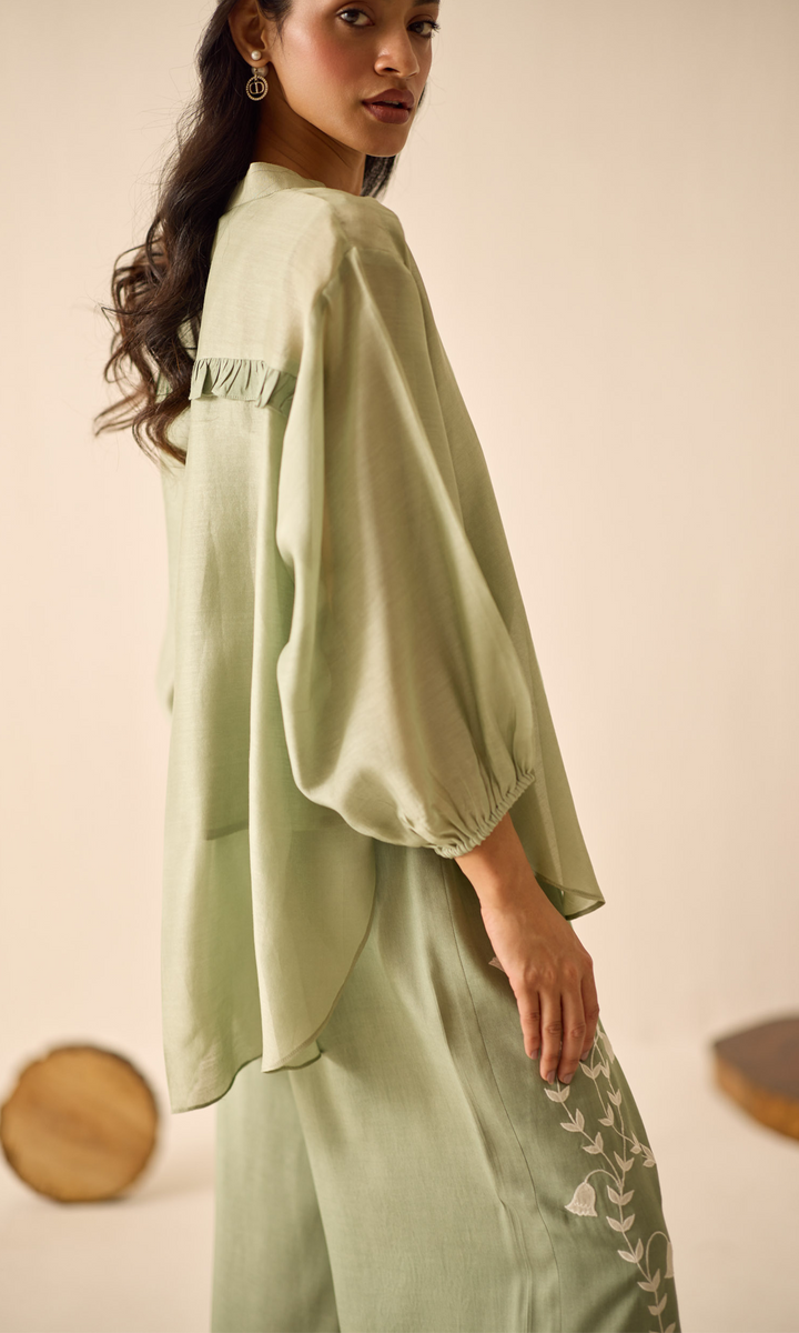 Delany- Chanderi anti-fit top with Patchwork Buttersilk Pants