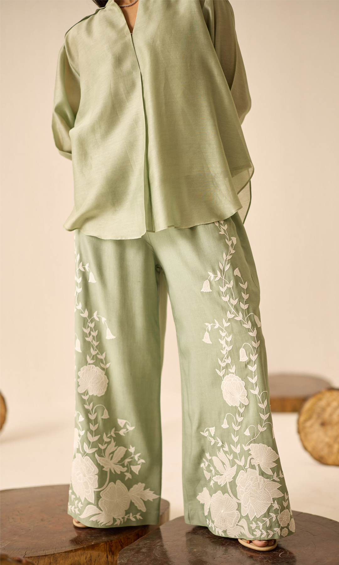 Delany- Chanderi anti-fit top with Patchwork Buttersilk Pants