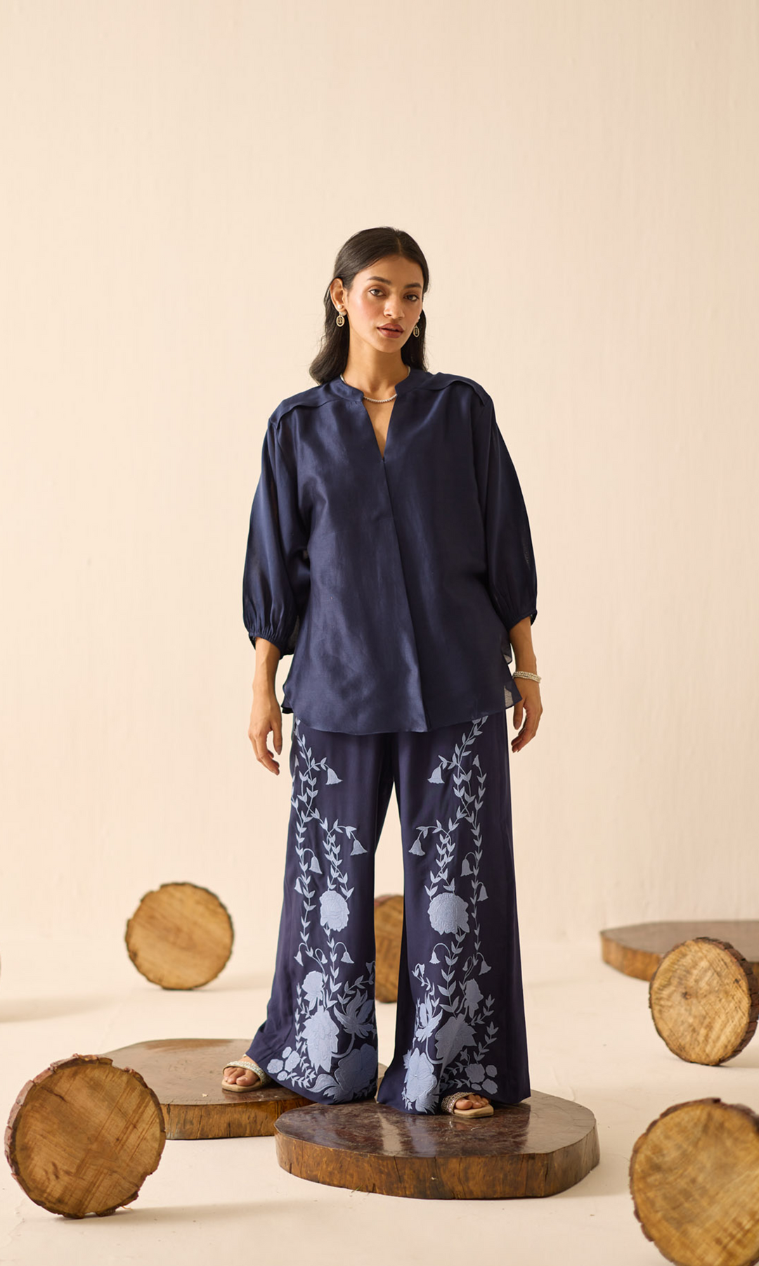 Delany- Chanderi anti-fit top with Patchwork Buttersilk Pants