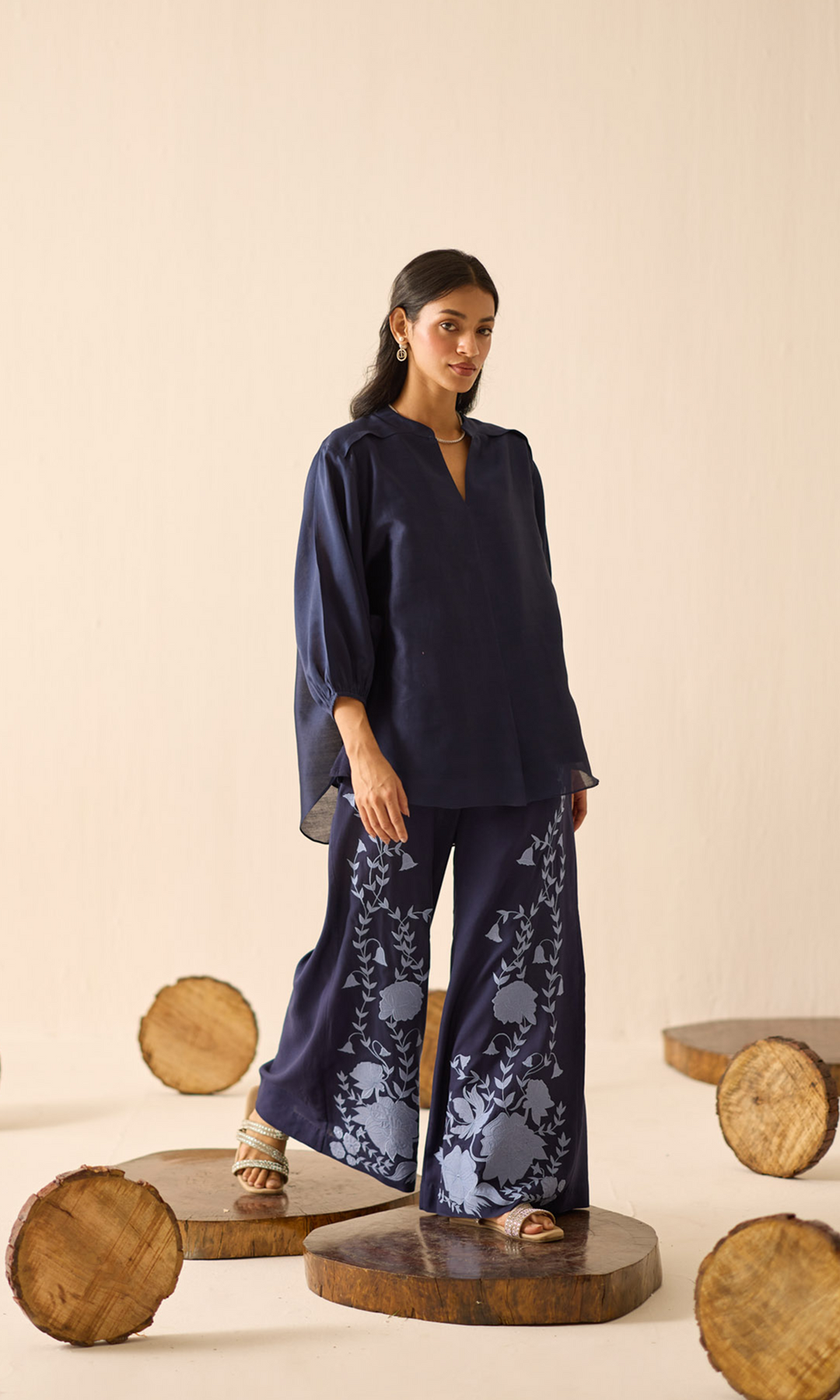Delany- Chanderi anti-fit top with Patchwork Buttersilk Pants