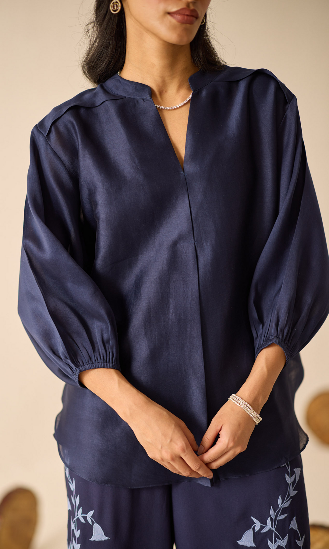 Delany- Chanderi anti-fit top with Patchwork Buttersilk Pants