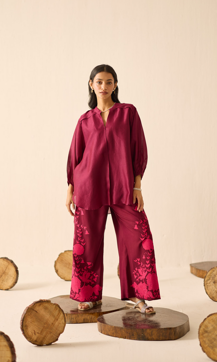 Delany- Chanderi anti-fit top with Patchwork Buttersilk Pants