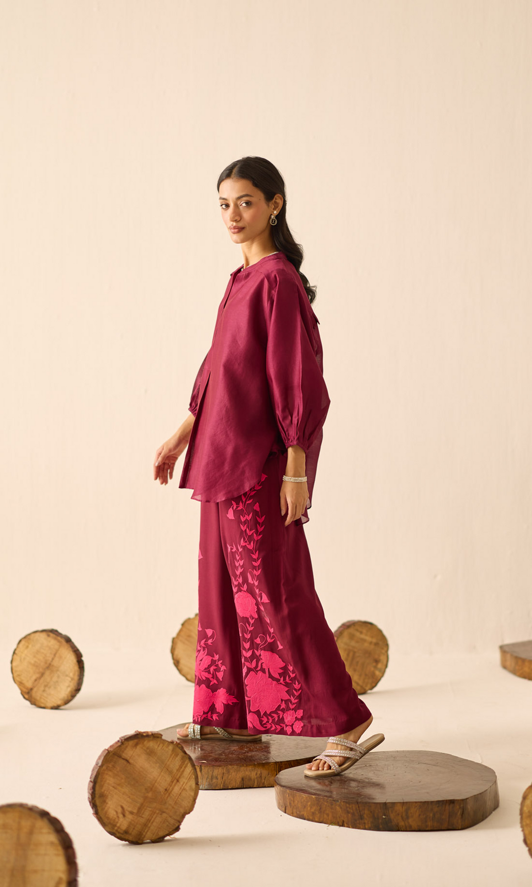 Delany- Chanderi anti-fit top with Patchwork Buttersilk Pants