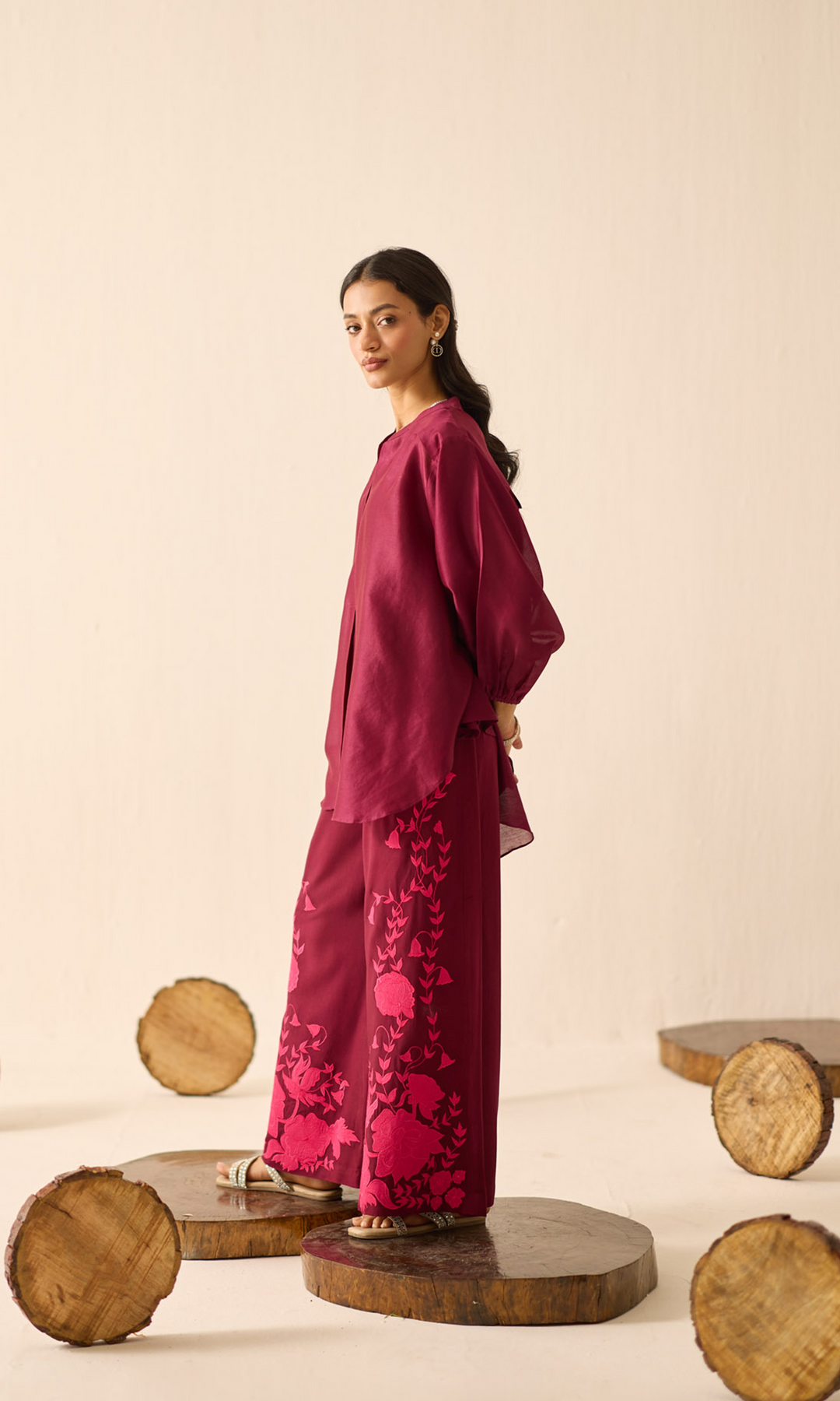 Delany- Chanderi anti-fit top with Patchwork Buttersilk Pants