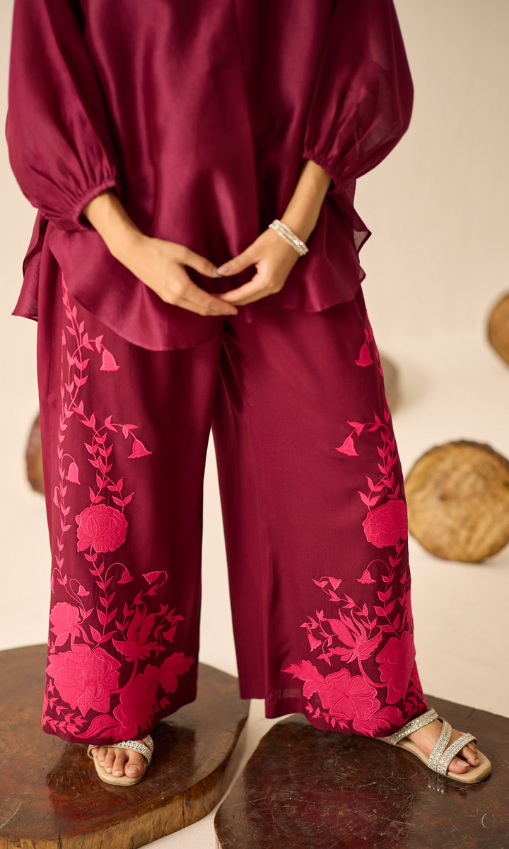 Delany- Chanderi anti-fit top with Patchwork Buttersilk Pants