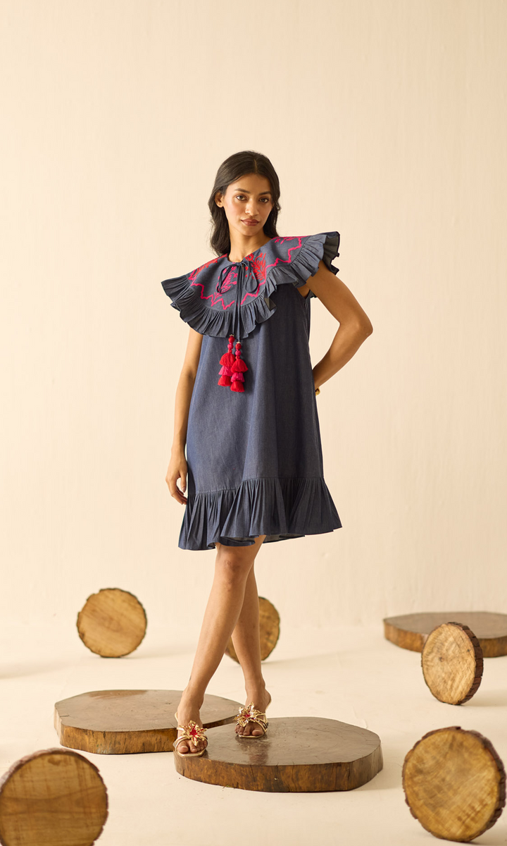 Floris- Embroidered Denim Dress