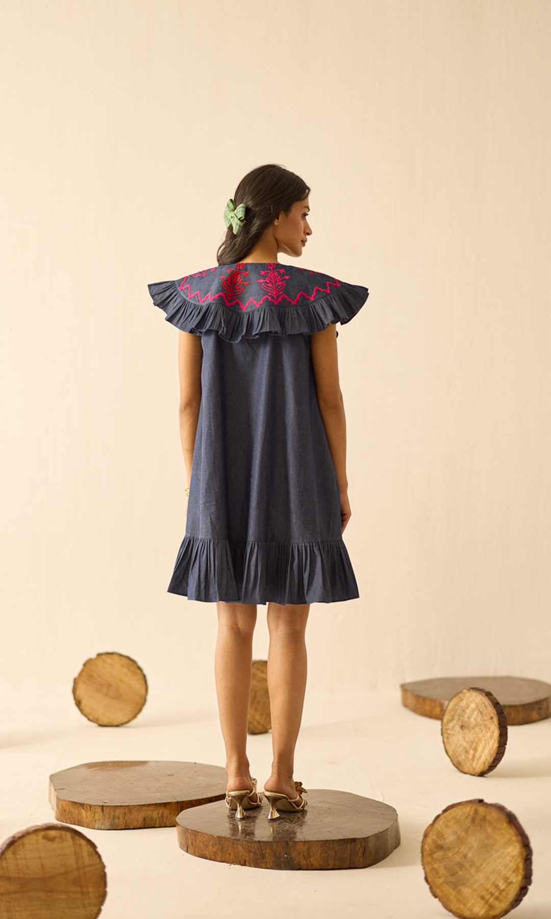 Floris- Embroidered Denim Dress