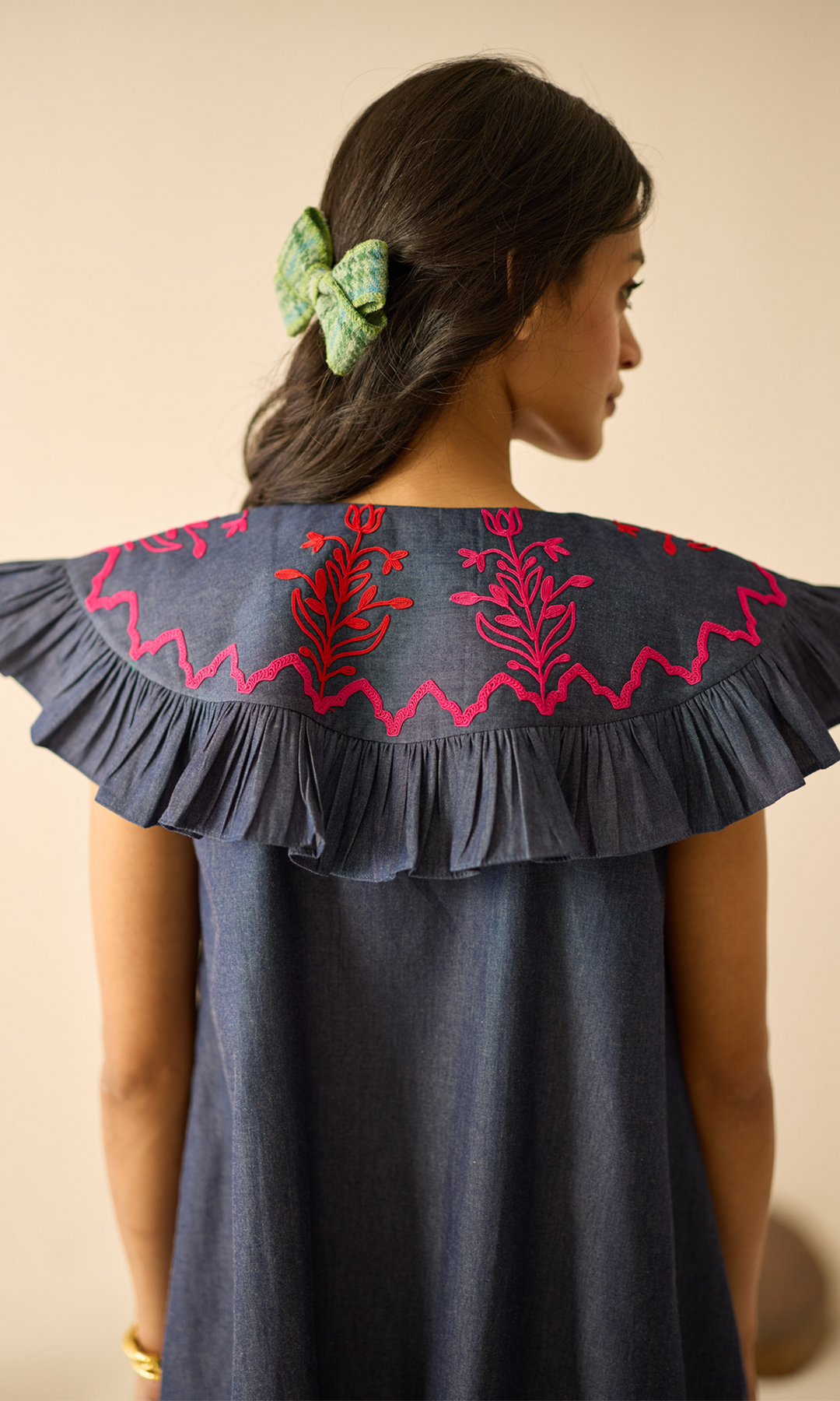 Floris- Embroidered Denim Dress