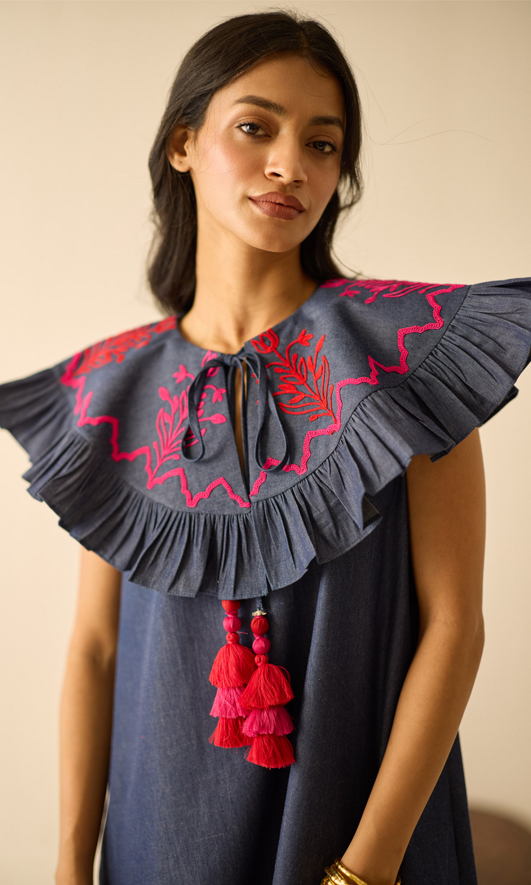 Floris- Embroidered Denim Dress