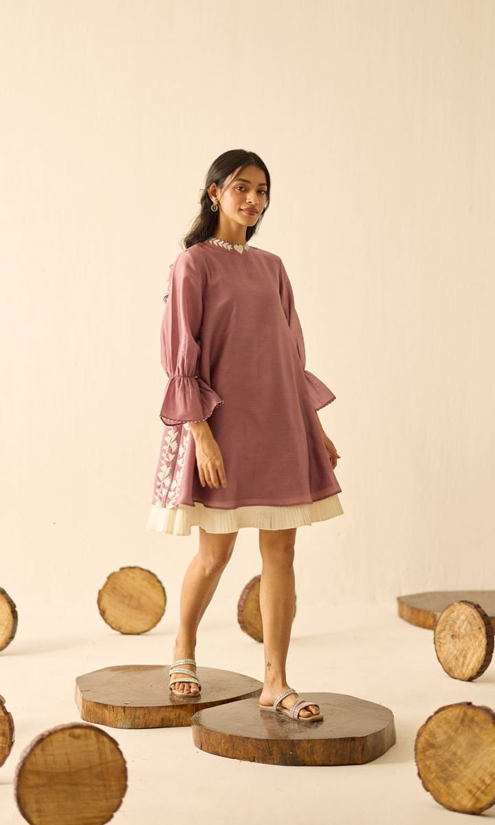 Valentina- Chanderi Tie Up dress with appliqué work