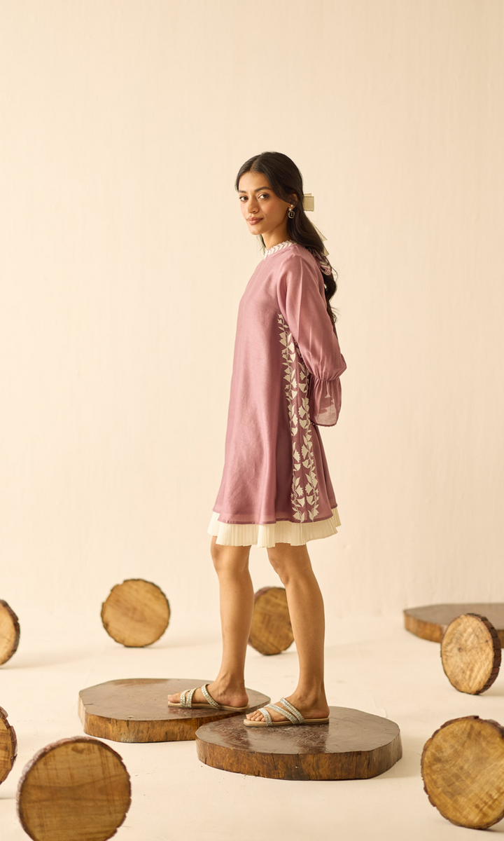 Valentina- Chanderi Tie Up dress with appliqué work