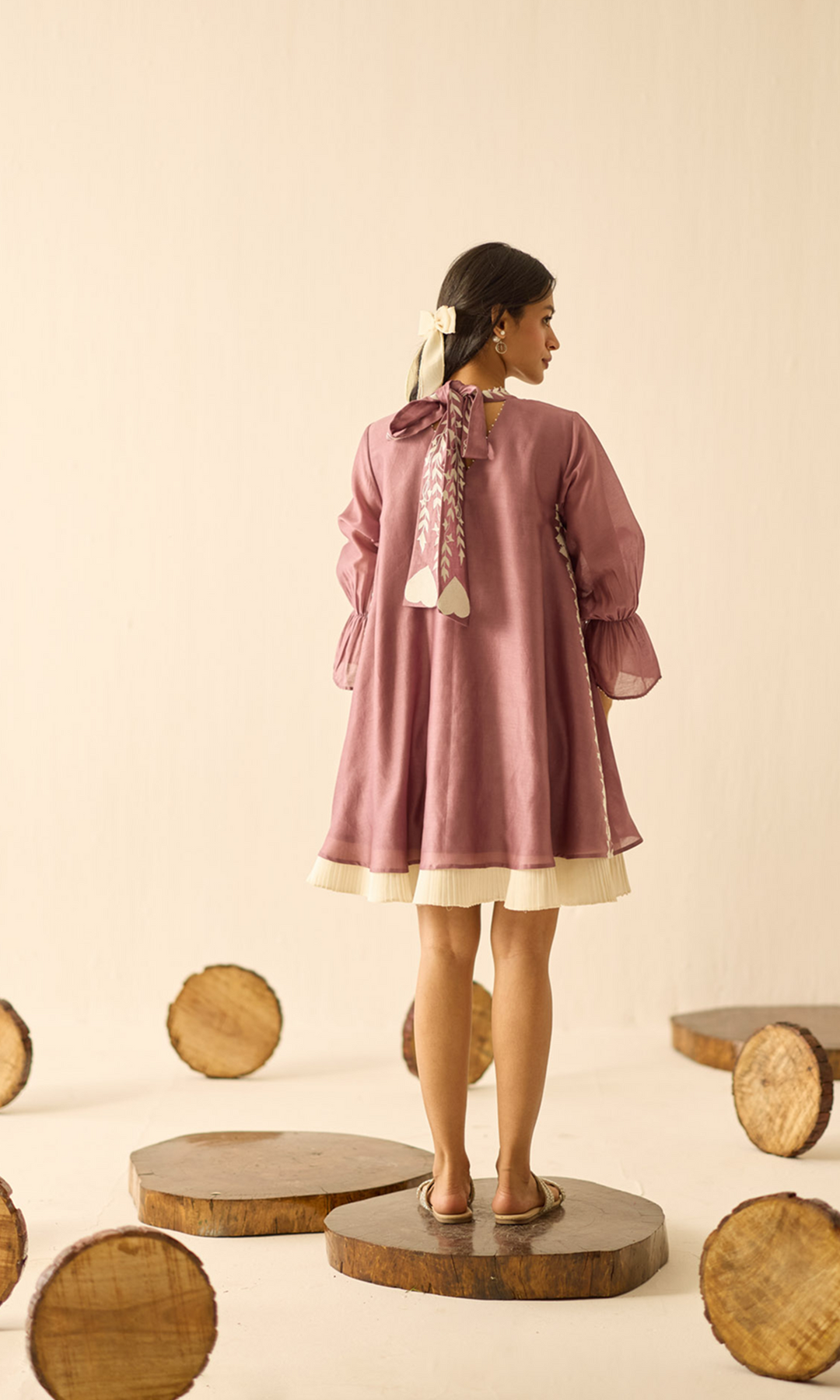 Valentina- Chanderi Tie Up dress with appliqué work