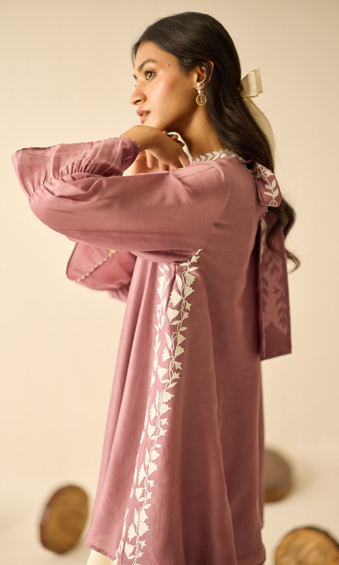 Valentina- Chanderi Tie Up dress with appliqué work