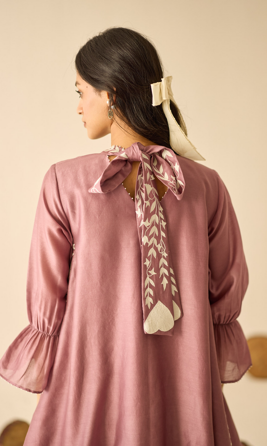 Valentina- Chanderi Tie Up dress with appliqué work