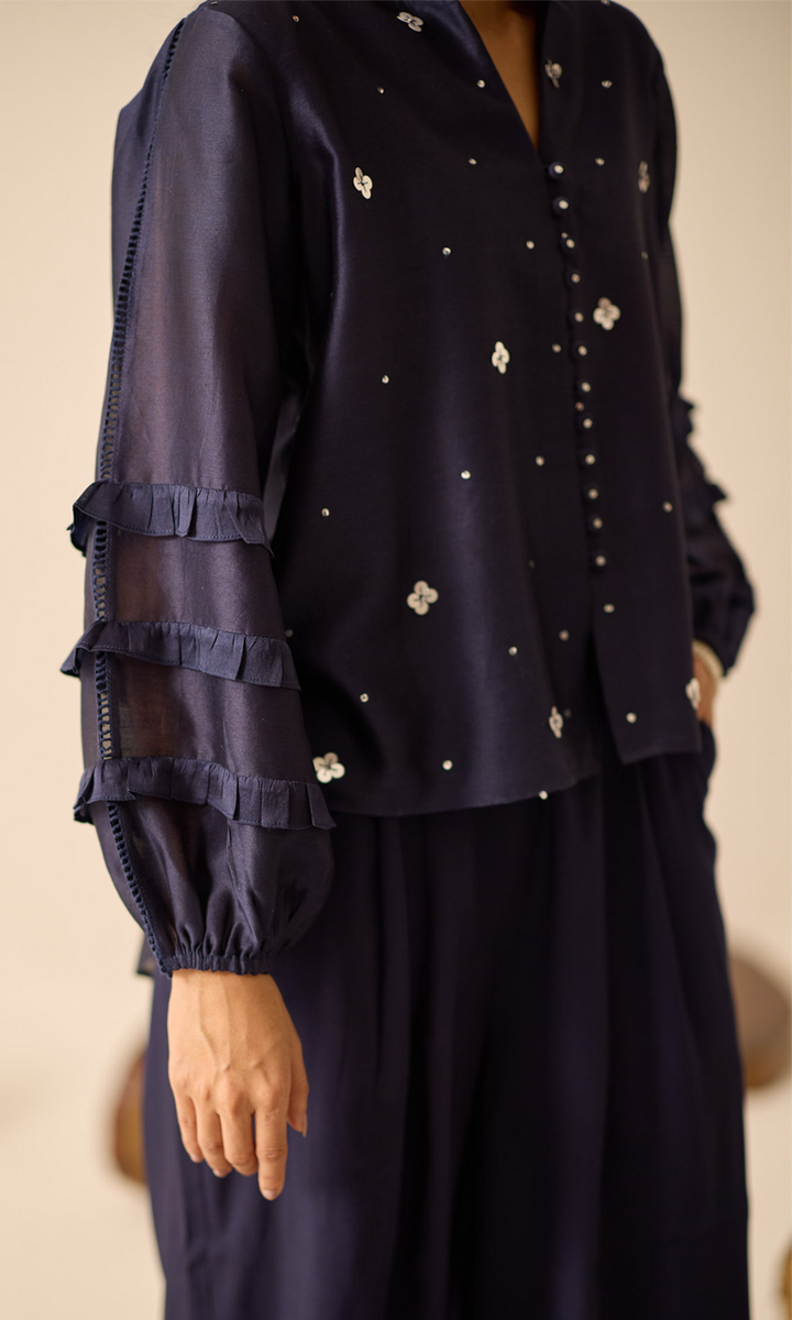 Rosette- Chanderi Sequins Top with Buttersilk Pants