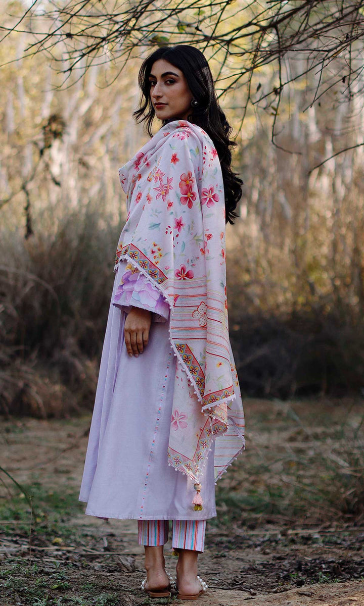 Aafreen Set- Lilac chanderi patchwork kurta with pants and dupatta (set of 3)