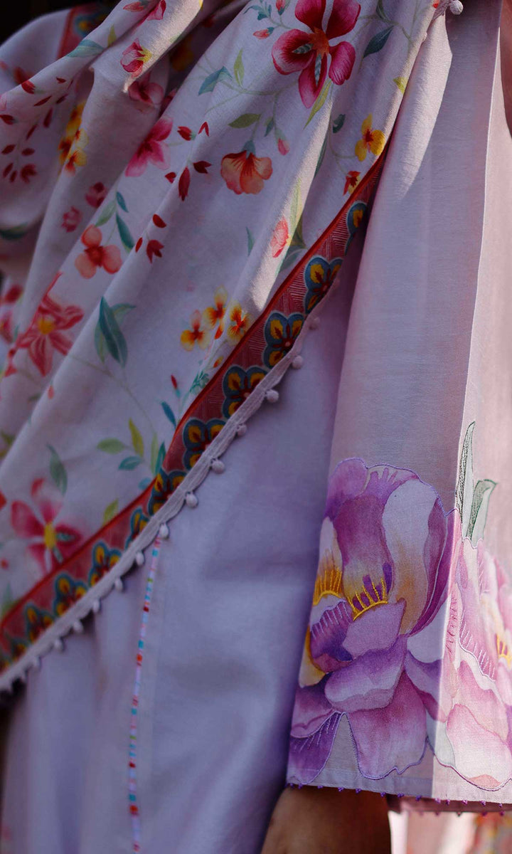 Aafreen Set- Lilac chanderi patchwork kurta with pants and dupatta (set of 3)