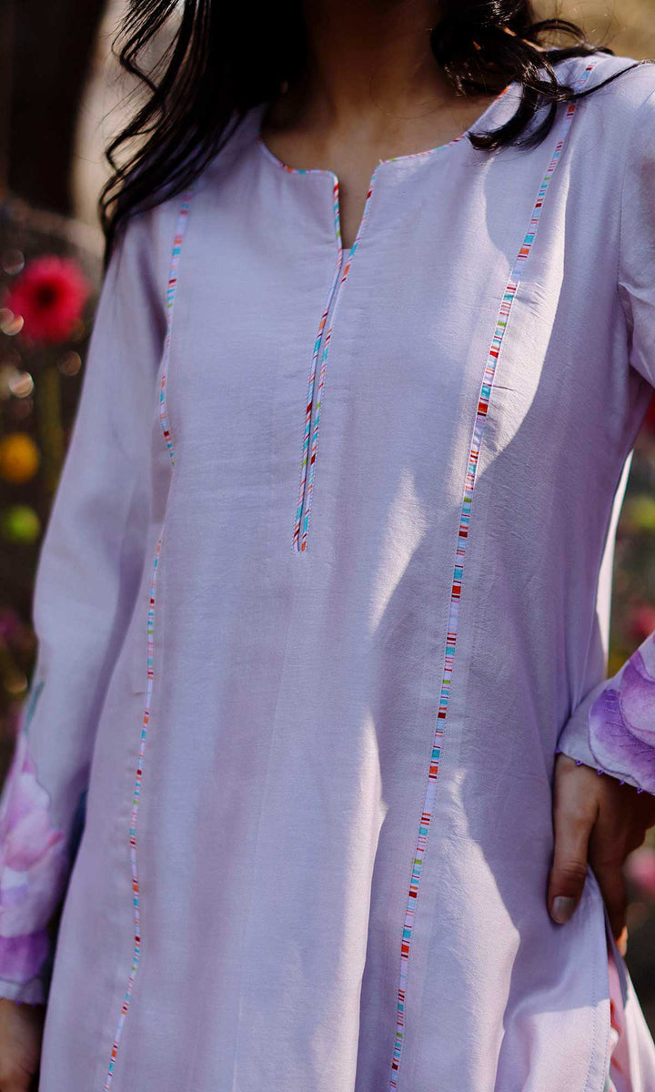 Aafreen Set- Lilac chanderi patchwork kurta with pants and dupatta (set of 3)